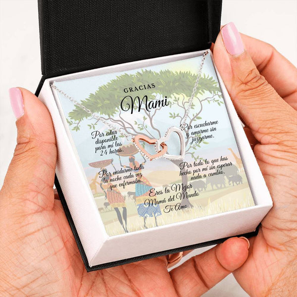 Collar para Mamá: Gracias Mami!!! - Regalo para Mamá - Collar Dos corazones Jewelry Interlocking Heart Necklace 