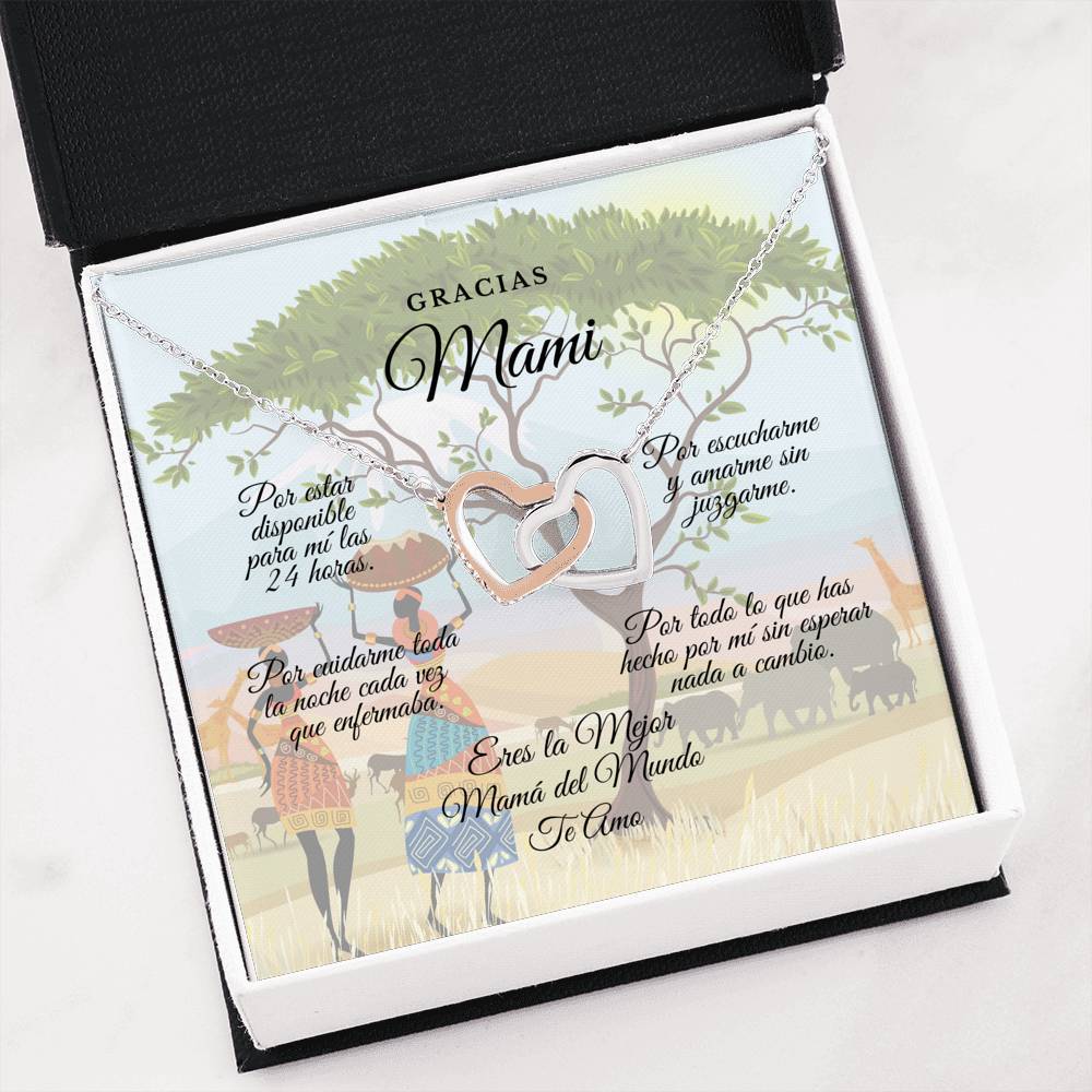 Collar para Mamá: Gracias Mami!!! - Regalo para Mamá - Collar Dos corazones Jewelry 