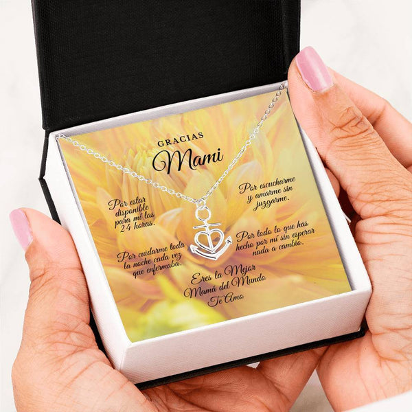 Collar para Mamá: Gracias Mami!!! - Regalo perfecto para Día de la Madre - Collar Ancla con corazón Jewelry .316 Surgical Steel Necklace 