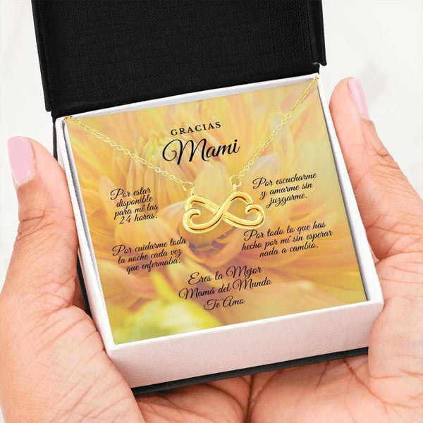 Collar para Mamá: Gracias Mami!!! - Regalo perfecto para Día de la Madre - Infinito Corazón Collar Jewelry 18k Yellow Gold Finish 
