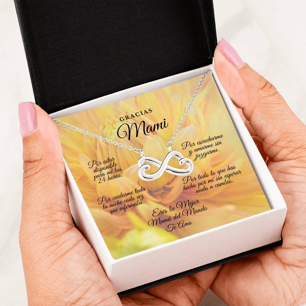 Collar para Mamá: Gracias Mami!!! - Regalo perfecto para Día de la Madre - Infinito Corazón Collar Jewelry 14k White Gold Finish 