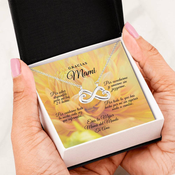 Collar para Mamá: Gracias Mami!!! - Regalo perfecto para Día de la Madre - Infinito Corazón Collar Jewelry 14k White Gold Finish 