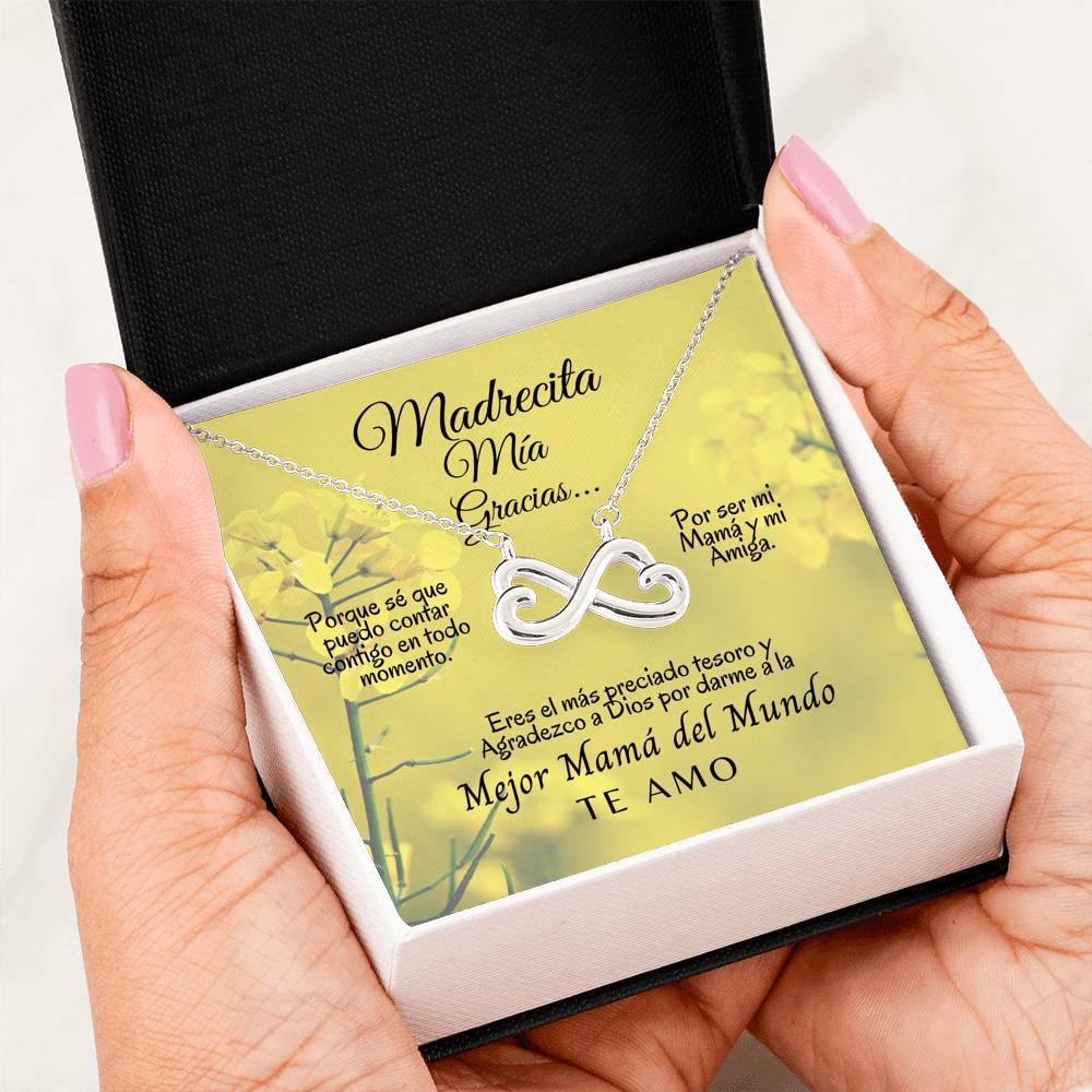 Collar para Mamá: Madrecita Mía- Gracias por…- Regalo perfecto para Día de la Madre - Infinito Corazón Collar Jewelry 14k White Gold Finish 