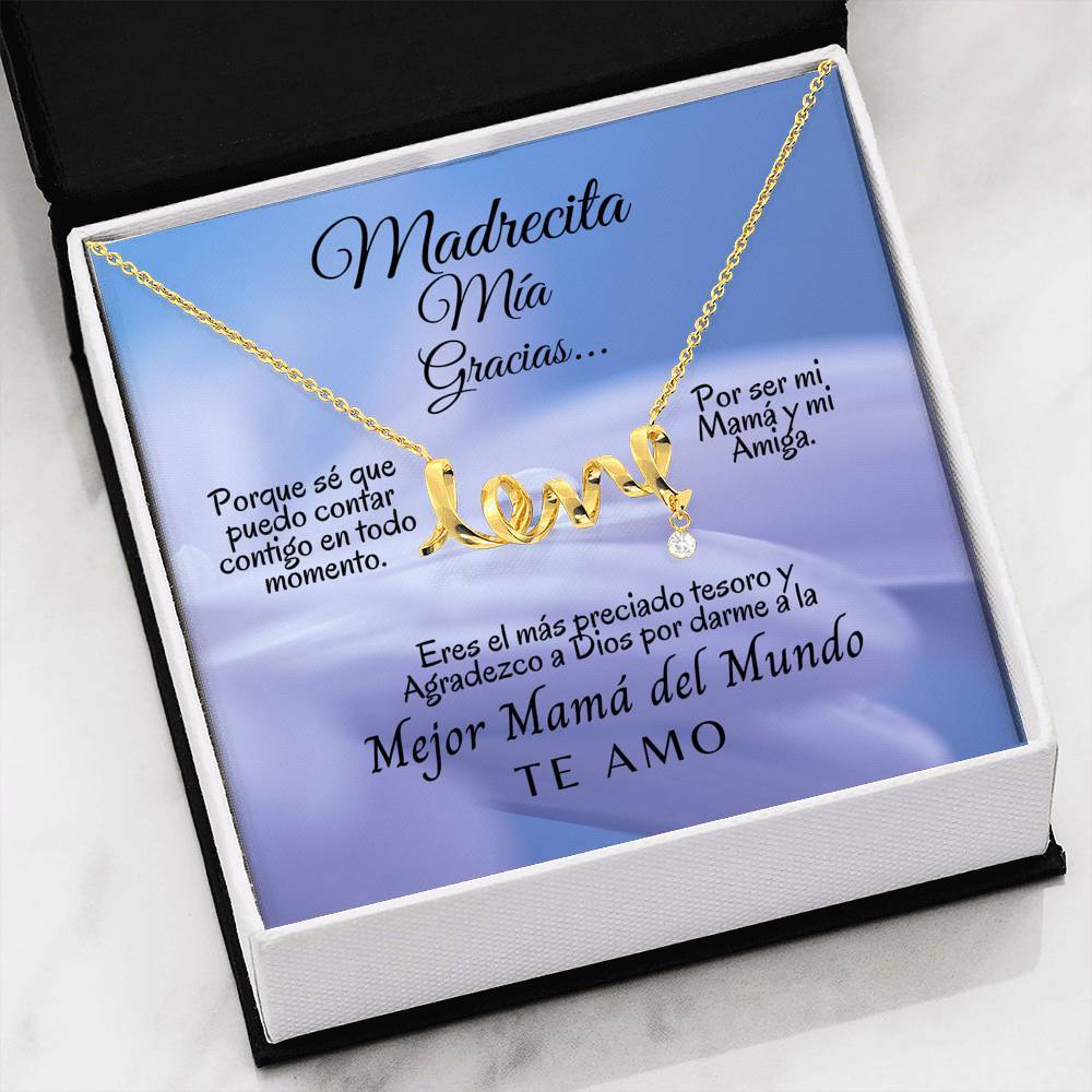 Collar para Mamá: Madrecita Mía - Gracias- Regalo perfecto para Día de la Madre - Collar con palabra LOVE escrita Jewelry 18k Yellow Gold Scripted Love 