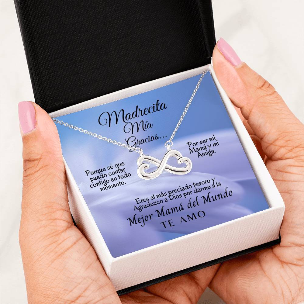 Collar para Mamá: Madrecita Mía- Gracias - Regalo perfecto para Día de la Madre - Infinito Corazón Collar Jewelry 14k White Gold Finish 