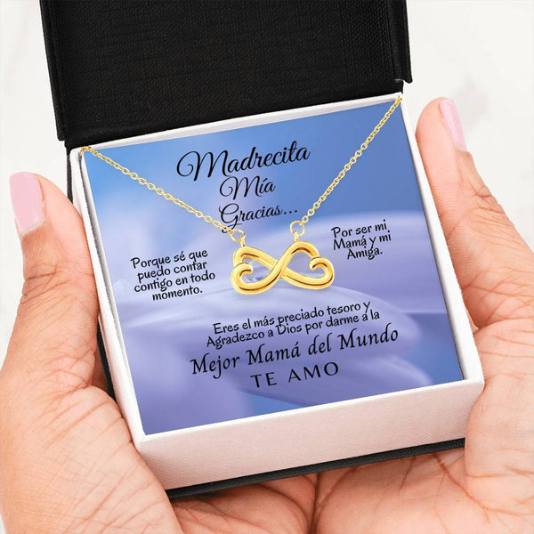 Collar para Mamá: Madrecita Mía- Gracias - Regalo perfecto para Día de la Madre - Infinito Corazón Collar Jewelry 18k Yellow Gold Finish 
