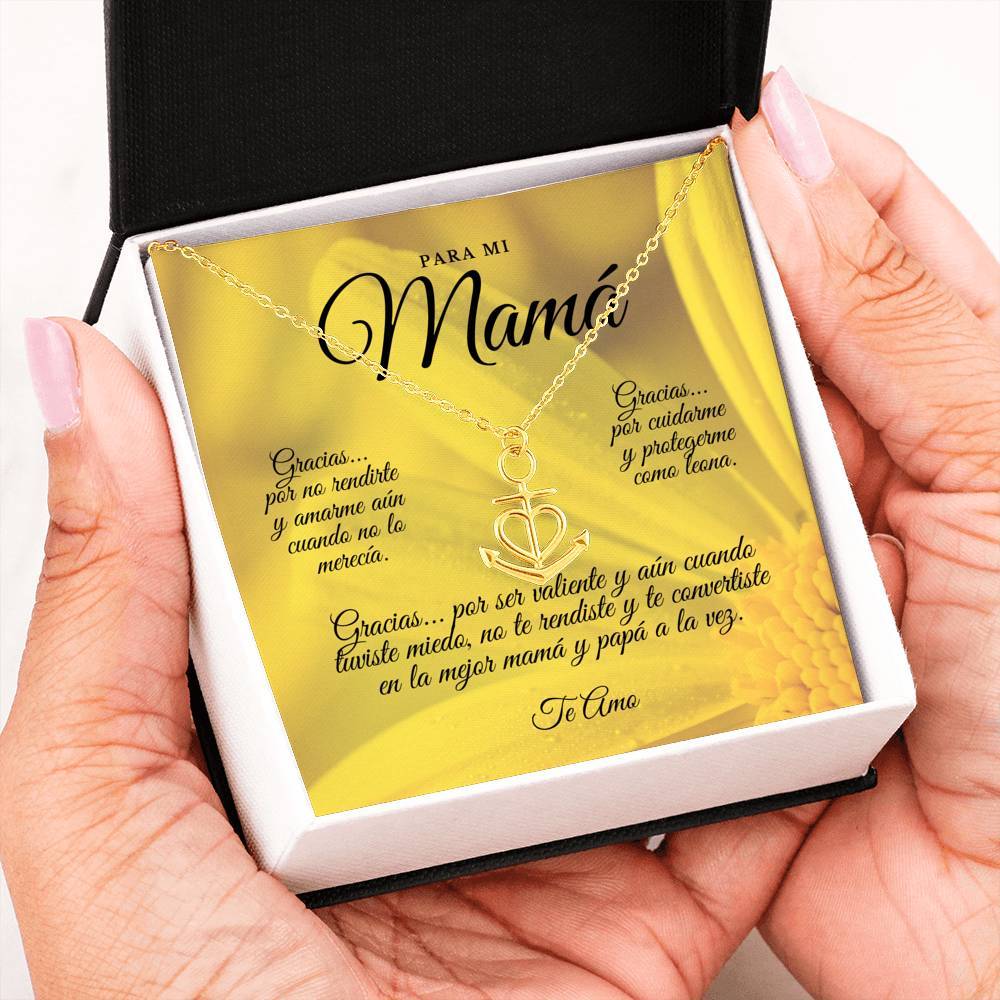Collar para Mamá: Para Mi Mamá, Gracias… Por no rendirte - Regalo perfecto para Día de la Madre - Collar Ancla con corazón Jewelry 18k Yellow Gold Finish Anchor Necklace 