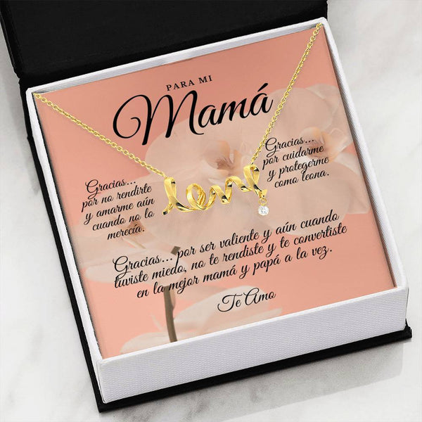 Collar para Mamá: Para Mi Mamá, Gracias… Por no rendirte - Regalo perfecto para Día de la Madre - Collar con palabra LOVE escrita Jewelry 18k Yellow Gold Scripted Love 