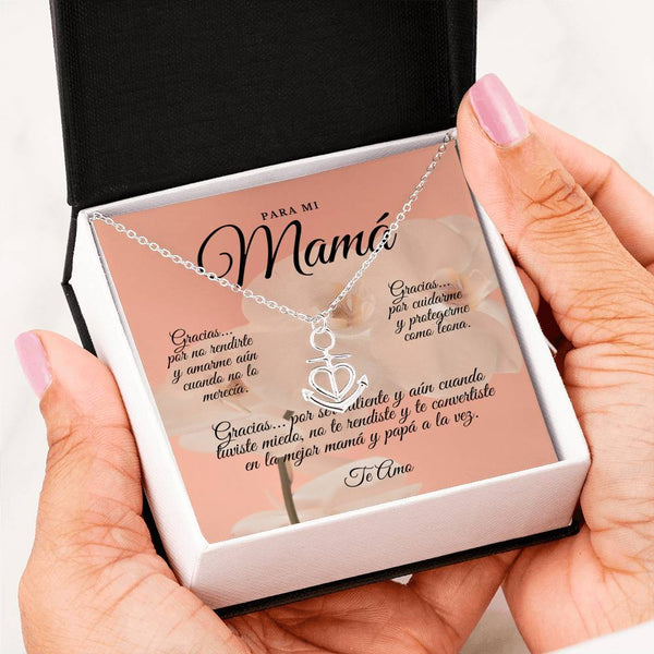 Collar para Mamá: Para Mi Mamá, Gracias… Por - Regalo perfecto para Día de la Madre - Collar Ancla con corazón Jewelry .316 Surgical Steel Necklace 