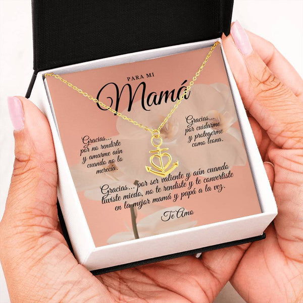Collar para Mamá: Para Mi Mamá, Gracias… Por - Regalo perfecto para Día de la Madre - Collar Ancla con corazón Jewelry 18k Yellow Gold Finish Anchor Necklace 