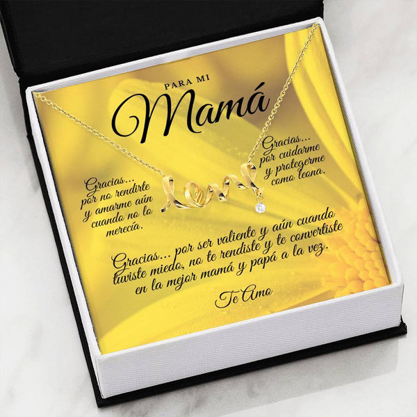 Collar para Mamá: Para Mi Mamá, Gracias… Por… - Regalo perfecto para Día de la Madre - Collar con palabra LOVE escrita Jewelry 18k Yellow Gold Scripted Love 