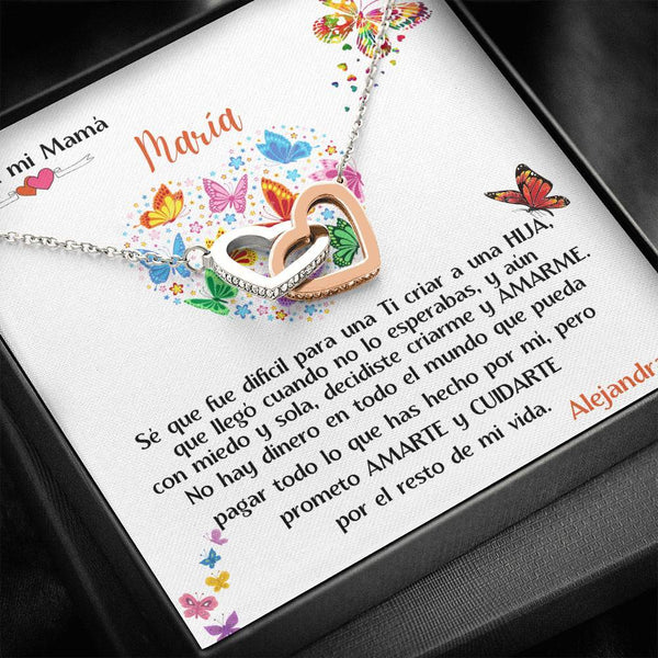 Collar para Mi Mamá de la Hija - Collar 2 corazones unidos con tarjeta personalizada. Jewelry ShineOn Fulfillment Caja de Regalo Incluida 