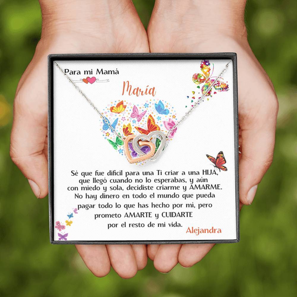 Collar para Mi Mamá de la Hija - Collar 2 corazones unidos con tarjeta personalizada. Jewelry/InterlockingHearts 