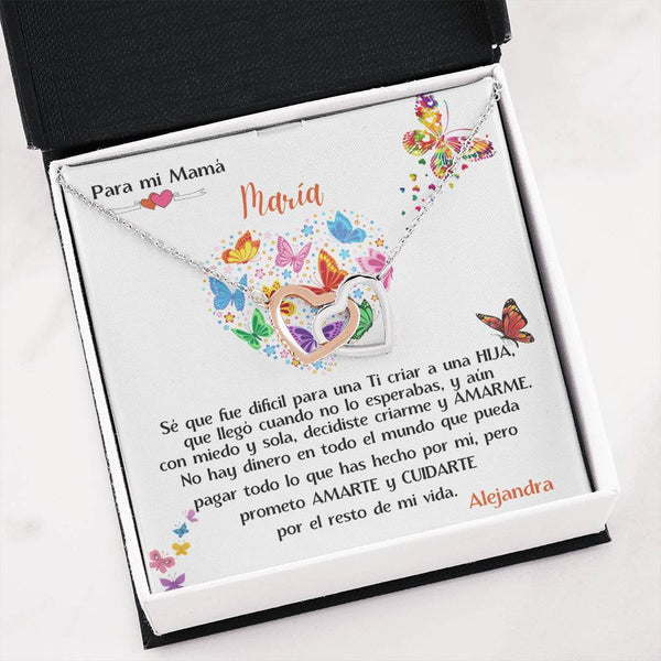 Collar para Mi Mamá de la Hija - Collar 2 corazones unidos con tarjeta personalizada. Jewelry/InterlockingHearts 
