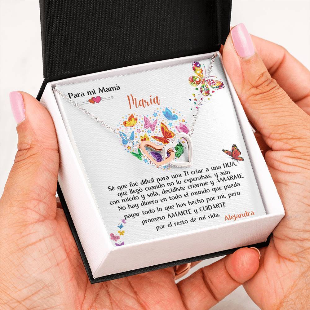 Collar para Mi Mamá de la Hija - Collar 2 corazones unidos con tarjeta personalizada. Jewelry ShineOn Fulfillment 