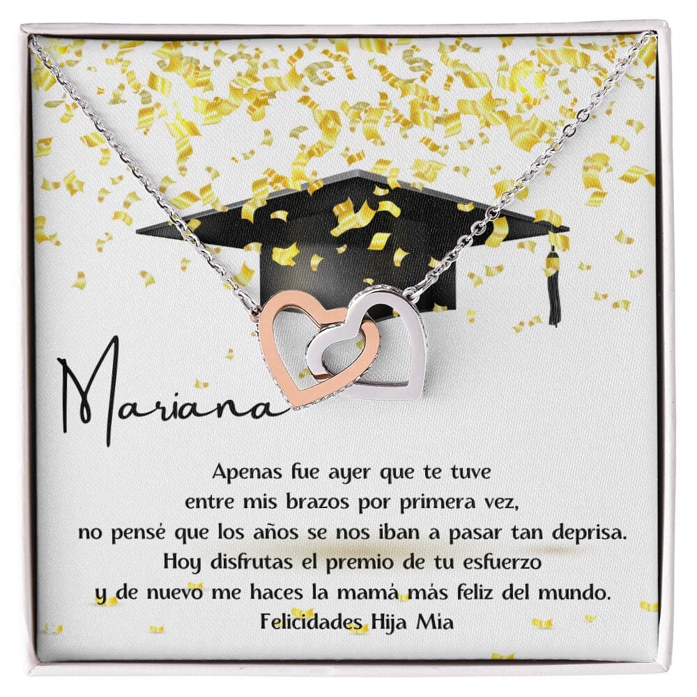 Collar para regalar a Hija el día de su Graduación - Collar 2 Corazones Unidos Jewelry/InterlockingHearts Caja de Regalo Incluida 