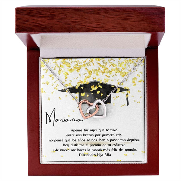 Collar para regalar a Hija el día de su Graduación - Collar 2 Corazones Unidos Jewelry ShineOn Fulfillment Caja de Madera con Luz Mahogany 