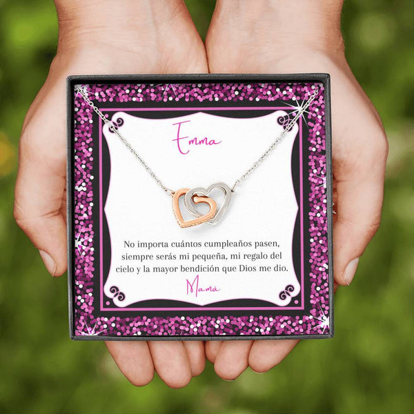 Collar para regalar a Hija en su cumpleaños- collar 2 corazones. Personaliza la tarjeta para esa persona que esta lejos. Jewelry ShineOn Fulfillment 