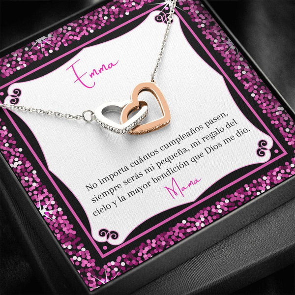 Collar para regalar a Hija en su cumpleaños- collar 2 corazones. Personaliza la tarjeta para esa persona que esta lejos. Jewelry 