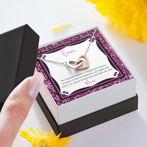 Collar para regalar a Hija en su cumpleaños- collar 2 corazones. Personaliza la tarjeta para esa persona que esta lejos. Jewelry 