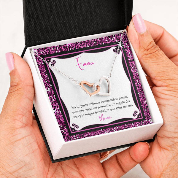 Collar para regalar a Hija en su cumpleaños- collar 2 corazones. Personaliza la tarjeta para esa persona que esta lejos. Jewelry 