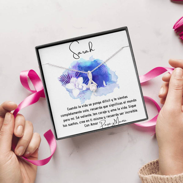 Collar para regalar a Hija, esposa, Mamá, Suegra - Collar Lazo con piedra para la persona que amas y decirle que estás con ella aunque estén lejos. Jewelry/AlluringBeauty 