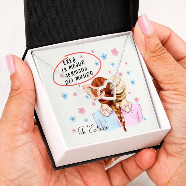 Collar para regalar a la Hermana: Eres la mejor hermana del Mundo - Collar Dos corazones 14K Jewelry 