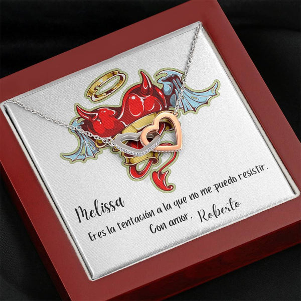 Collar para regalar a la mujer de tu vida - Collar 2 corazones con tarjeta de regalo Jewelry ShineOn Fulfillment Caja de Madera de Lujo con luz Mahogany 