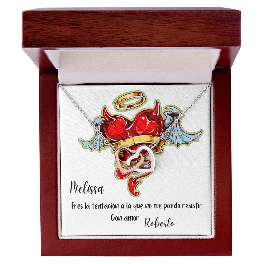 Collar para regalar a la mujer de tu vida - Collar 2 corazones con tarjeta de regalo Jewelry Caja de Madera de Lujo con luz Mahogany 