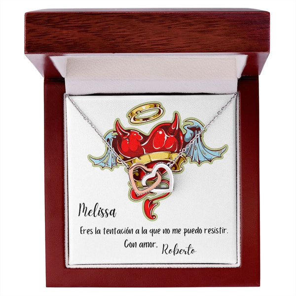 Collar para regalar a la mujer de tu vida - Collar 2 corazones con tarjeta de regalo Jewelry Caja de Madera de Lujo con luz Mahogany 