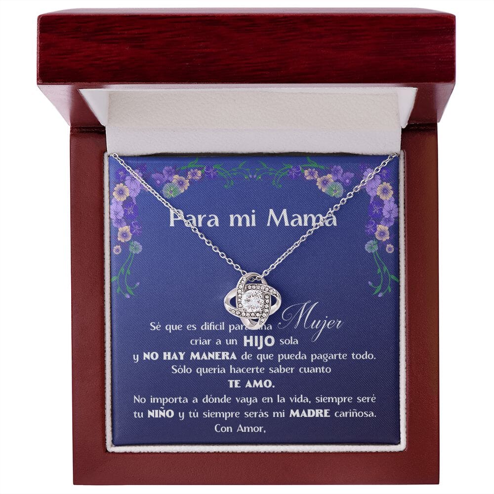 Collar para Regalar a Mamá de parte de su Hijo - Collar Nudo de Amor con Caja de regalo y Tarjeta personalizada Jewelry/LoveKnot Caja de Lujo de Madera con Luz Mahogany 