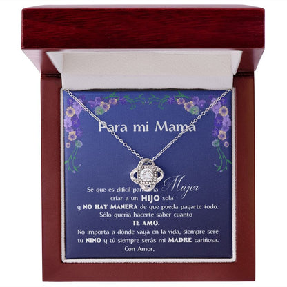 Collar para Regalar a Mamá de parte de su Hijo - Collar Nudo de Amor con Caja de regalo y Tarjeta personalizada Jewelry/LoveKnot Caja de Lujo de Madera con Luz Mahogany 