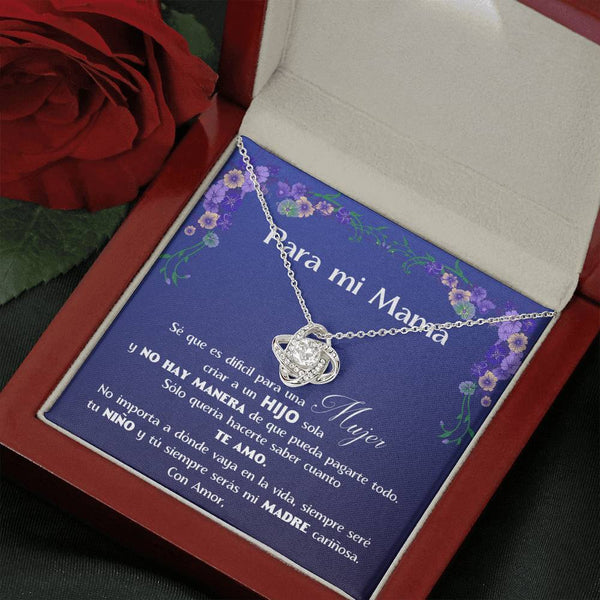 Collar para Regalar a Mamá del Hijo - Collar Nudo de Amor con Caja de regalo y Tarjeta personalizada Jewelry ShineOn Fulfillment Caja de Lujo de Madera con Luz Mahogany 