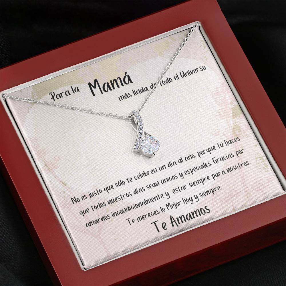 Collar para regalar a Mamá en el Día de la madre - Collar Alluring(lazo con piedra) Jewelry/AlluringBeauty Caja de Madera de Lujo Mahoganny 