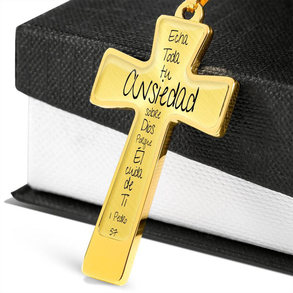 Collar para regalar a Papá en forma de Cruz: Echa toda tu Ansiedad sobre Dios porque Él cuida de Ti. Jewelry ShineOn Fulfillment 