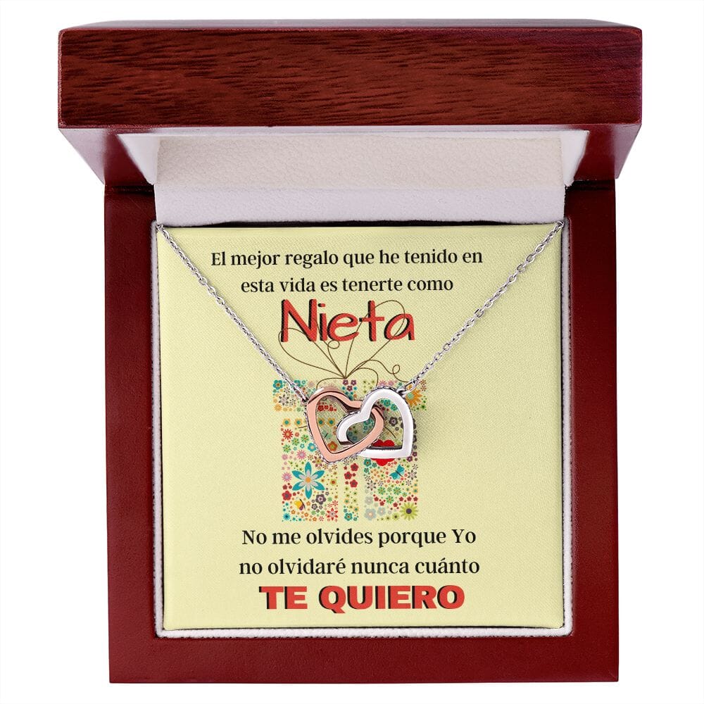 Collar para Regalar a una Nieta - El mejor regalo que he tenido en mi vida - Collar Dos Corazones Interconectados Jewelry Caja de Madera de lujo con Luz LED - Mahogany 
