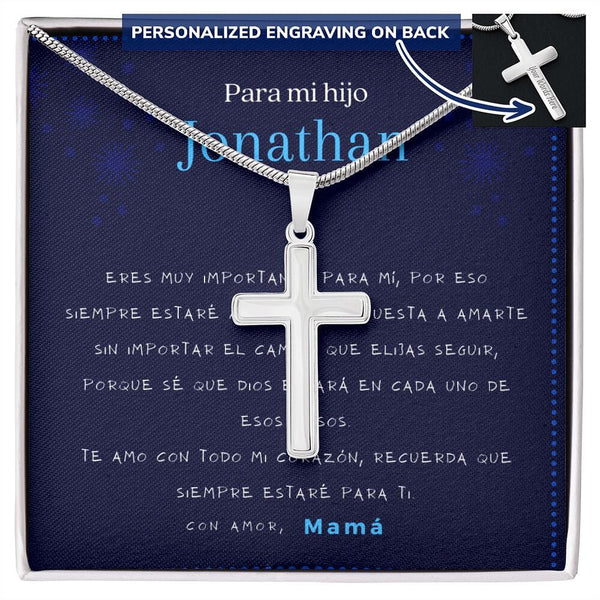 Collar para regalar al Hijo de parte de mamá. Tarjeta Personalizada y Cruz con Grabado Jewelry/EngravedCross ShineOn Fulfillment Caja De Regalo Incluida 