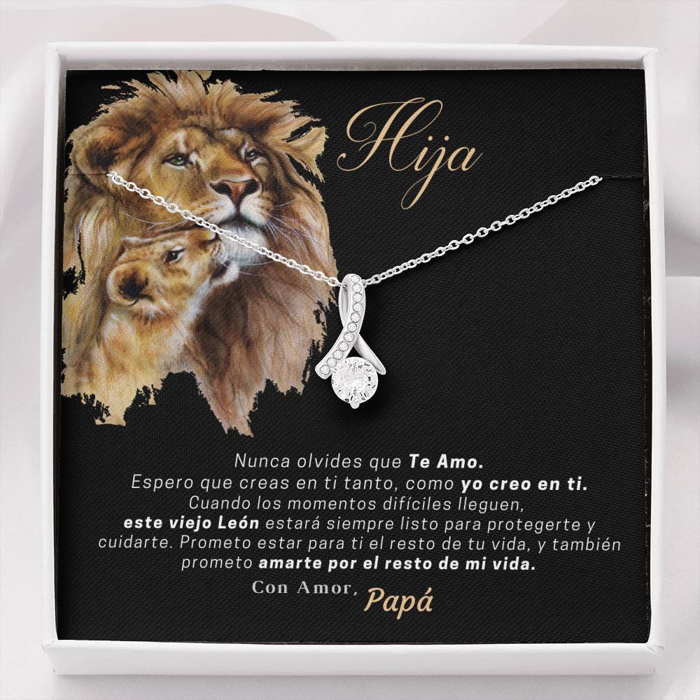 Collar para Regalar de Papá a Hija. Collar Lazo con Piedra. Personalízalo con los nombres. Jewelry Acabado Oro Blanco 14K 