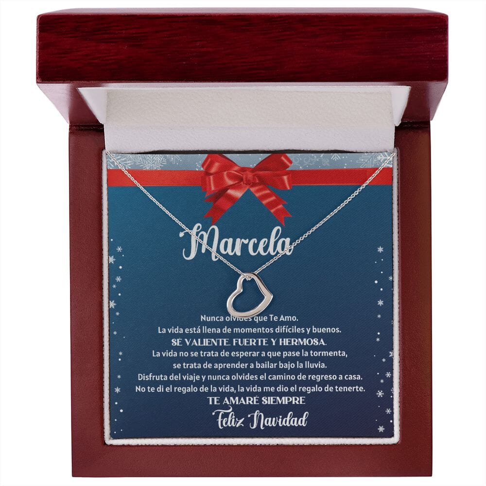 Collar para regalar esta navidad a tu hija - Collar Delicate Heart Jewelry Acabado en oro blanco de 14 k Caja de Madera de Lujo con luz LED 