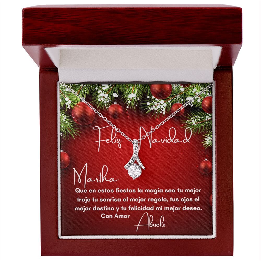 Collar para regalar esta Navidad a tu nuera, hija, suegra - Collar Lazo con piedra con tarjeta navideña Jewelry Caja de Madera de lujo con luz 