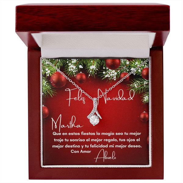 Collar para regalar esta Navidad a tu nuera, hija, suegra - Collar Lazo con piedra con tarjeta navideña Jewelry Caja de Madera de lujo con luz 