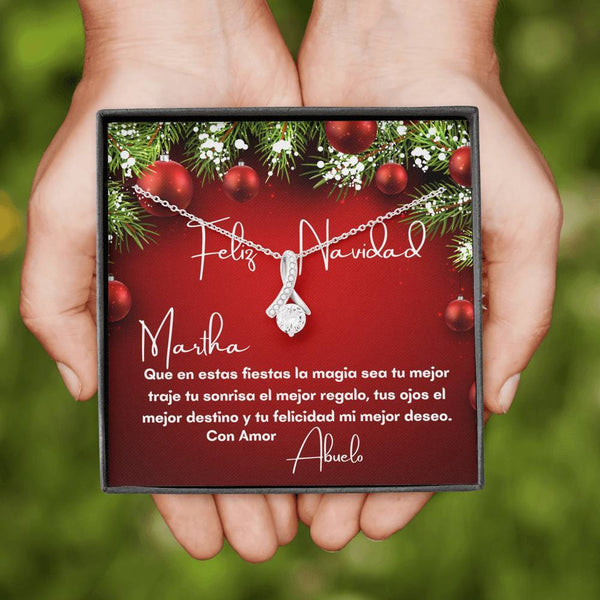 Collar para regalar esta Navidad a tu nuera, hija, suegra - Collar Lazo con piedra con tarjeta navideña Jewelry 