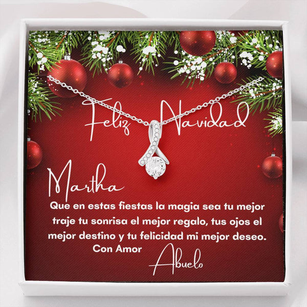 Collar para regalar esta Navidad a tu nuera, hija, suegra - Collar Lazo con piedra con tarjeta navideña Jewelry 