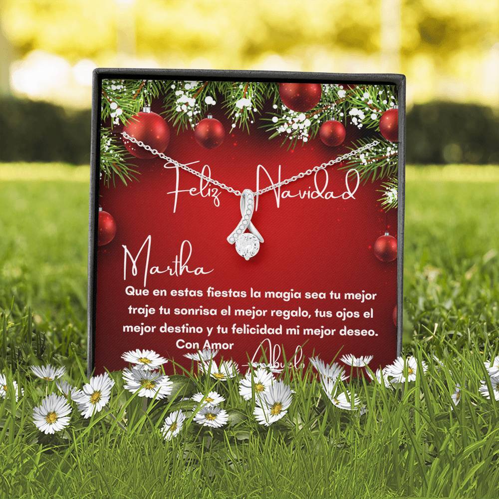 Collar para regalar esta Navidad a tu nuera, hija, suegra - Collar Lazo con piedra con tarjeta navideña Jewelry 