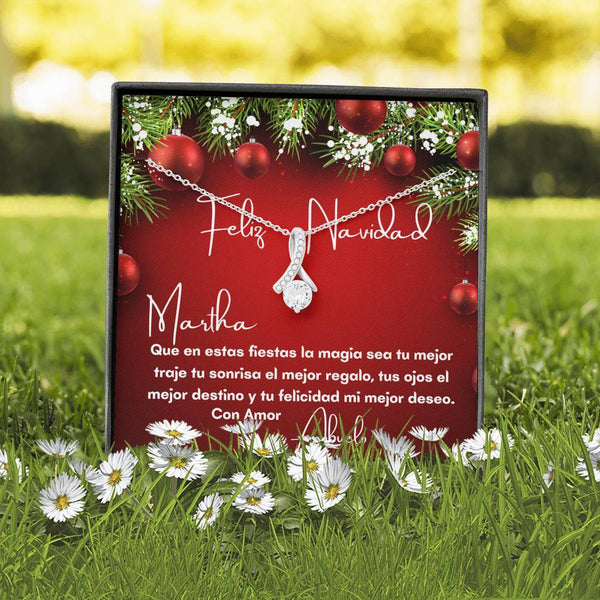 Collar para regalar esta Navidad a tu nuera, hija, suegra - Collar Lazo con piedra con tarjeta navideña Jewelry 