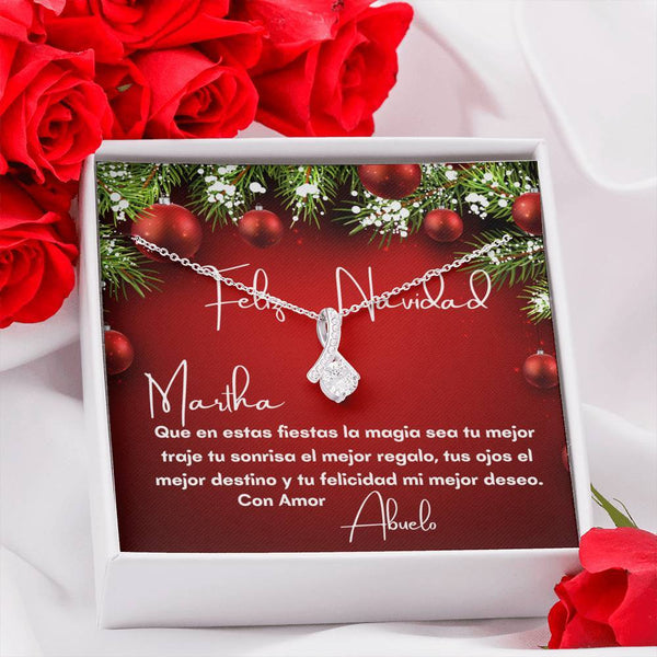 Collar para regalar esta Navidad a tu nuera, hija, suegra - Collar Lazo con piedra con tarjeta navideña Jewelry 