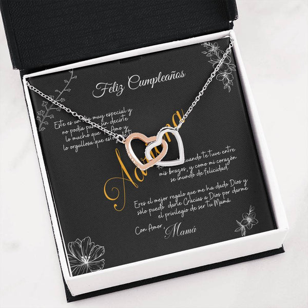 Collar para regalo cumpleaños para hija de mamá - Dos corazones con Circonia cúbica Jewelry Interlocking Heart Necklace 