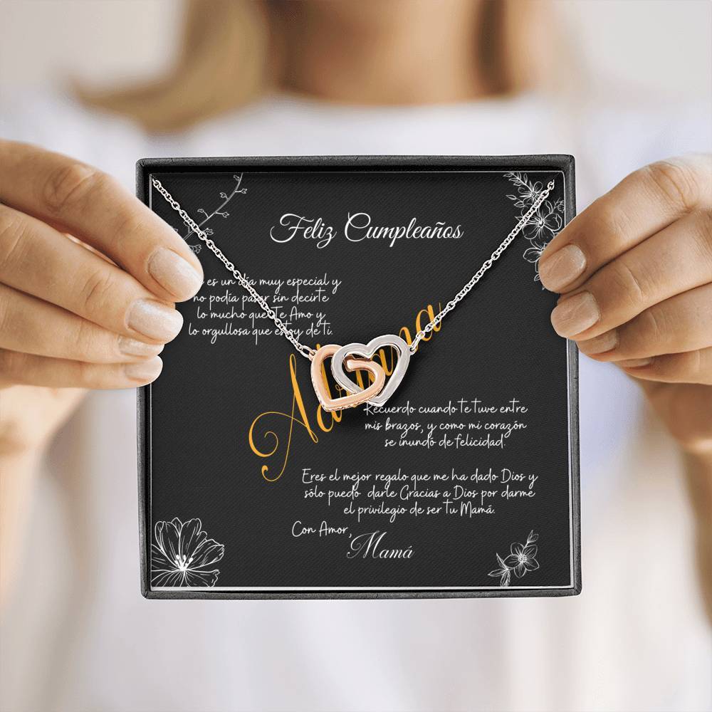 Collar para regalo cumpleaños para hija de mamá - Dos corazones con Circonia cúbica Jewelry 