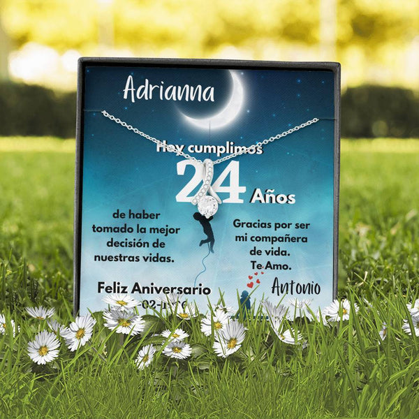 Collar para Regalo de Aniversario de Bodas - Collar Lazo con piedra - personaliza la tarjeta con los años y la fecha de la boda. Jewelry 