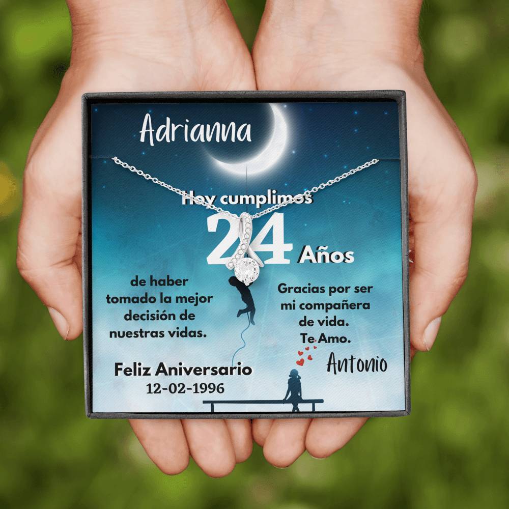 Collar para Regalo de Aniversario de Bodas - Collar Lazo con piedra - personaliza la tarjeta con los años y la fecha de la boda. Jewelry 